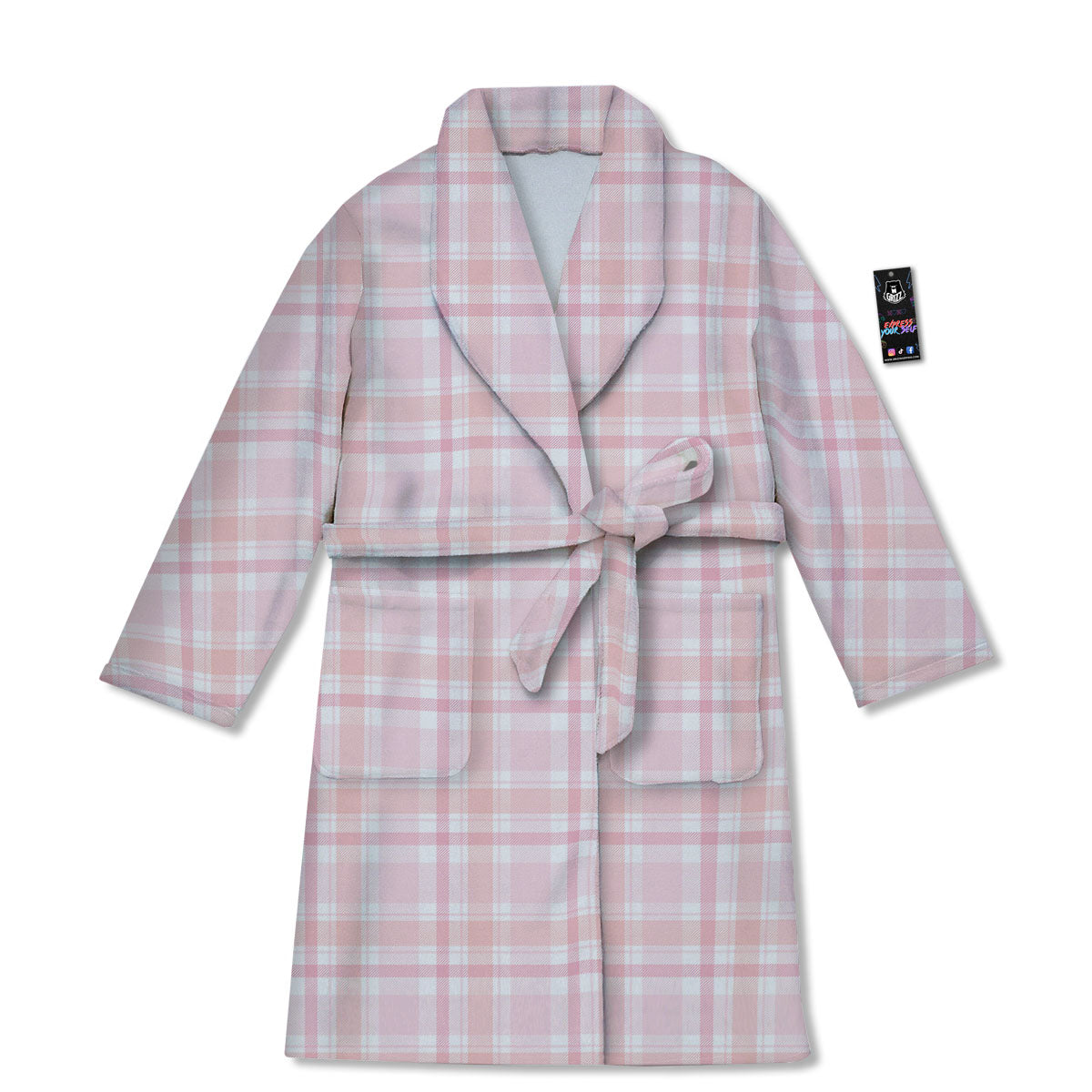 Tartan Pink Print Pattern Bathrobe-grizzshop