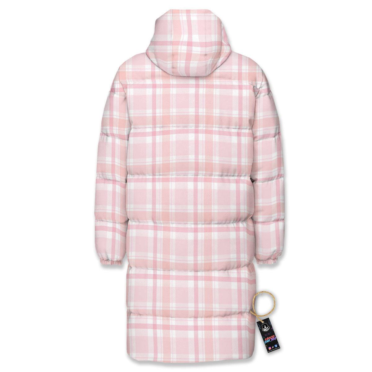 Tartan Pink Print Pattern Long Down Jacket-grizzshop