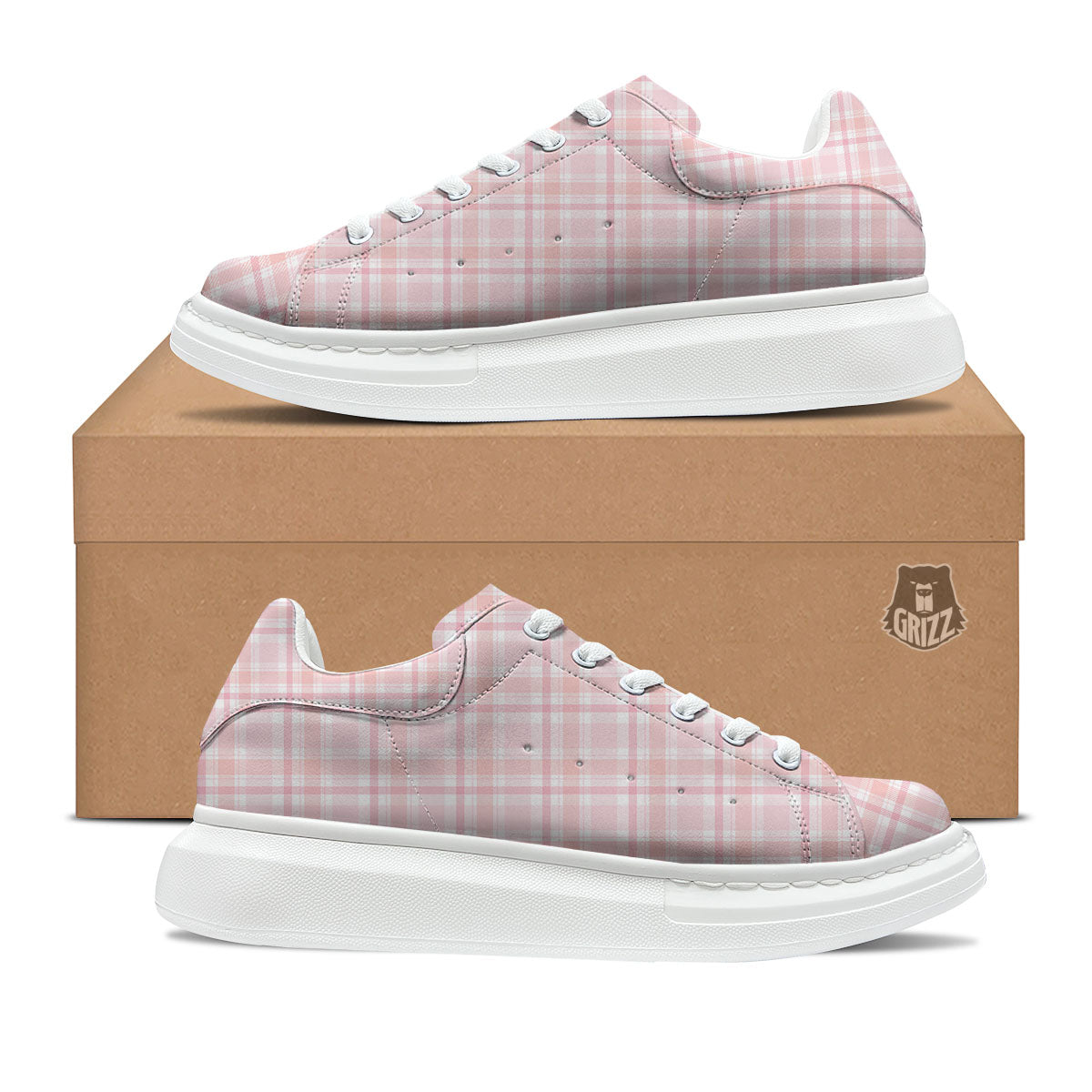 Tartan Pink Print Pattern Platform Shoes-grizzshop