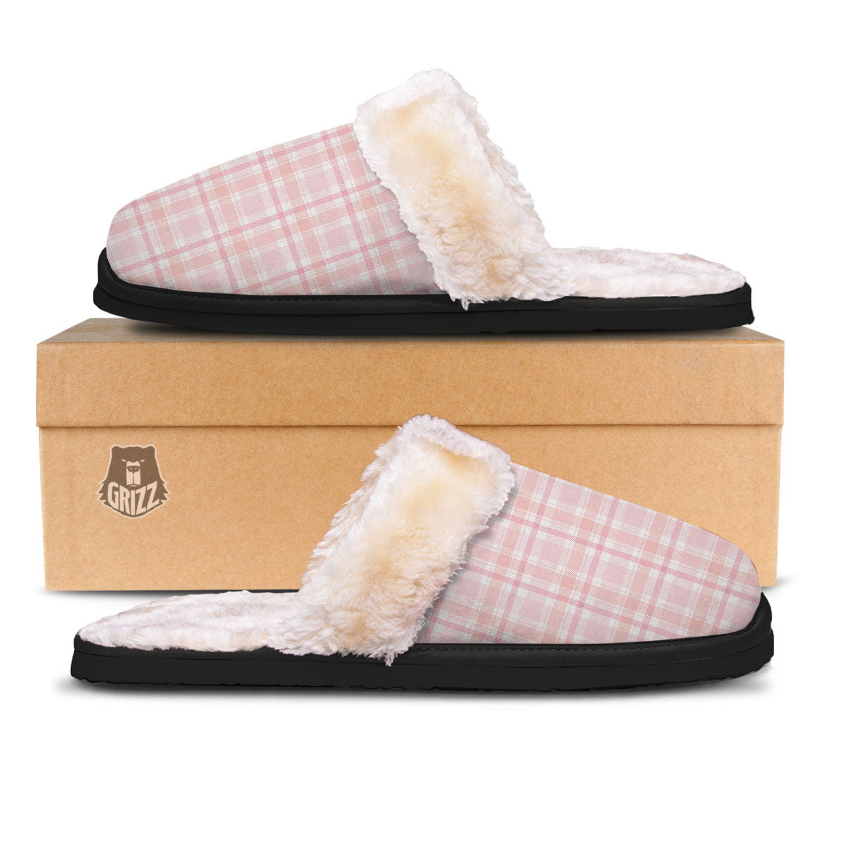 Tartan Pink Print Pattern Slippers-grizzshop