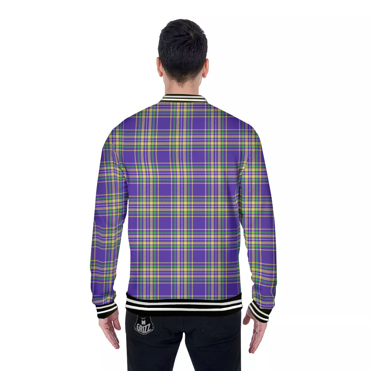 Tartan Plaid Mardi Gras Print Pattern Baseball Jacket-grizzshop