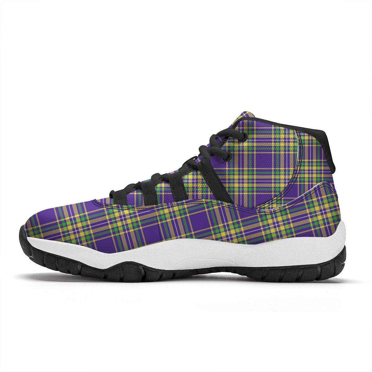 Tartan Plaid Mardi Gras Print Pattern Black Bball Shoes-grizzshop
