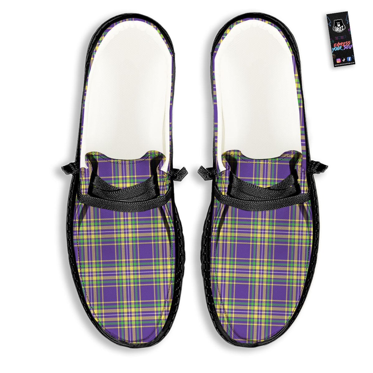 Tartan Plaid Mardi Gras Print Pattern Black Loafers-grizzshop