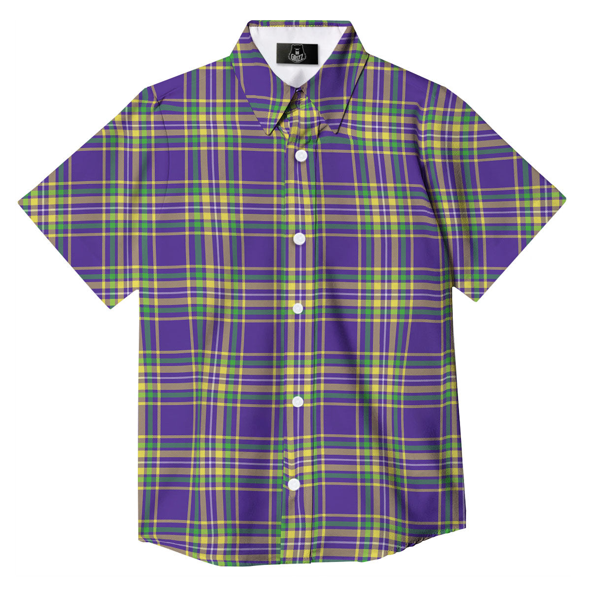 Tartan Plaid Mardi Gras Print Pattern Button Up Shirt-grizzshop