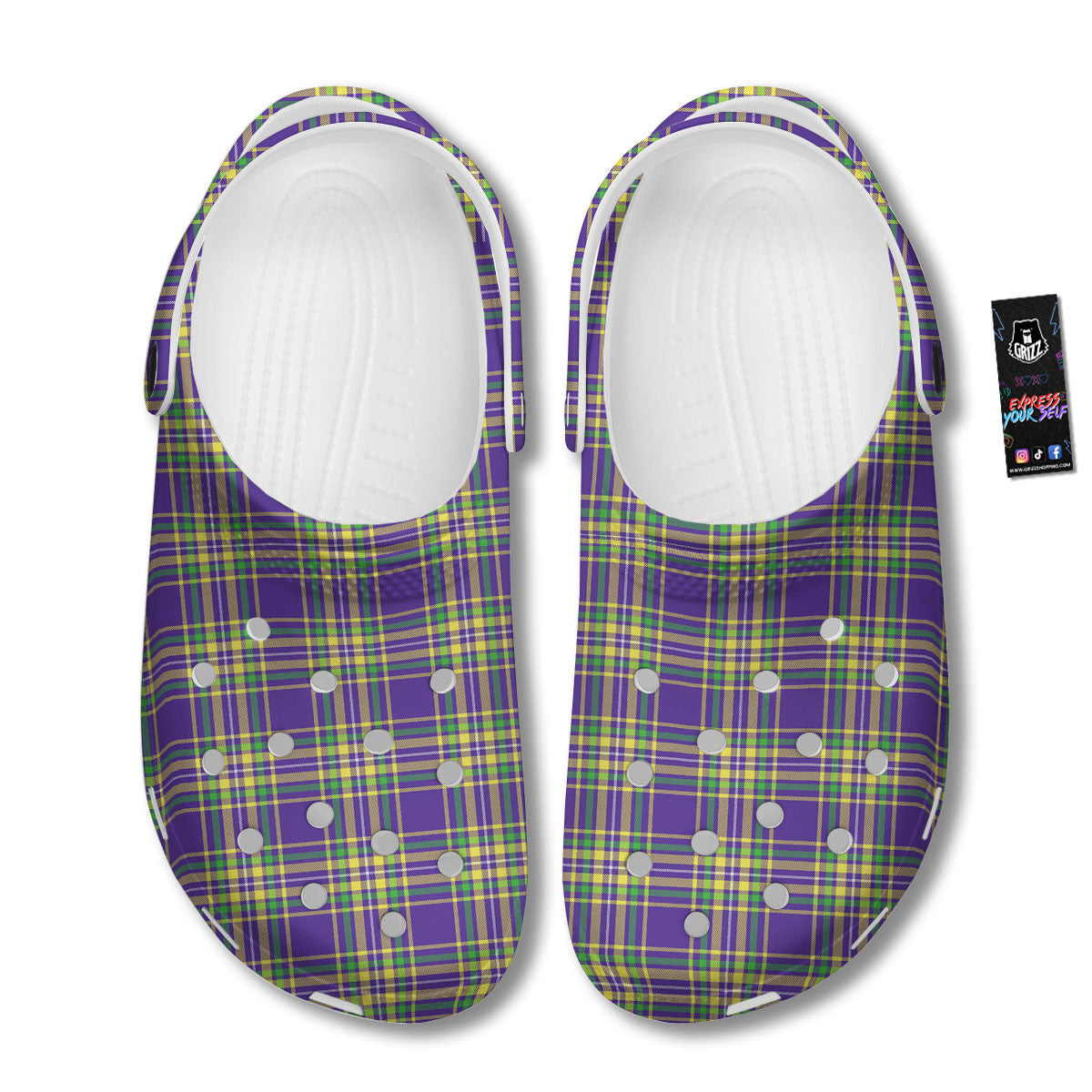 Tartan Plaid Mardi Gras Print Pattern Clog-grizzshop