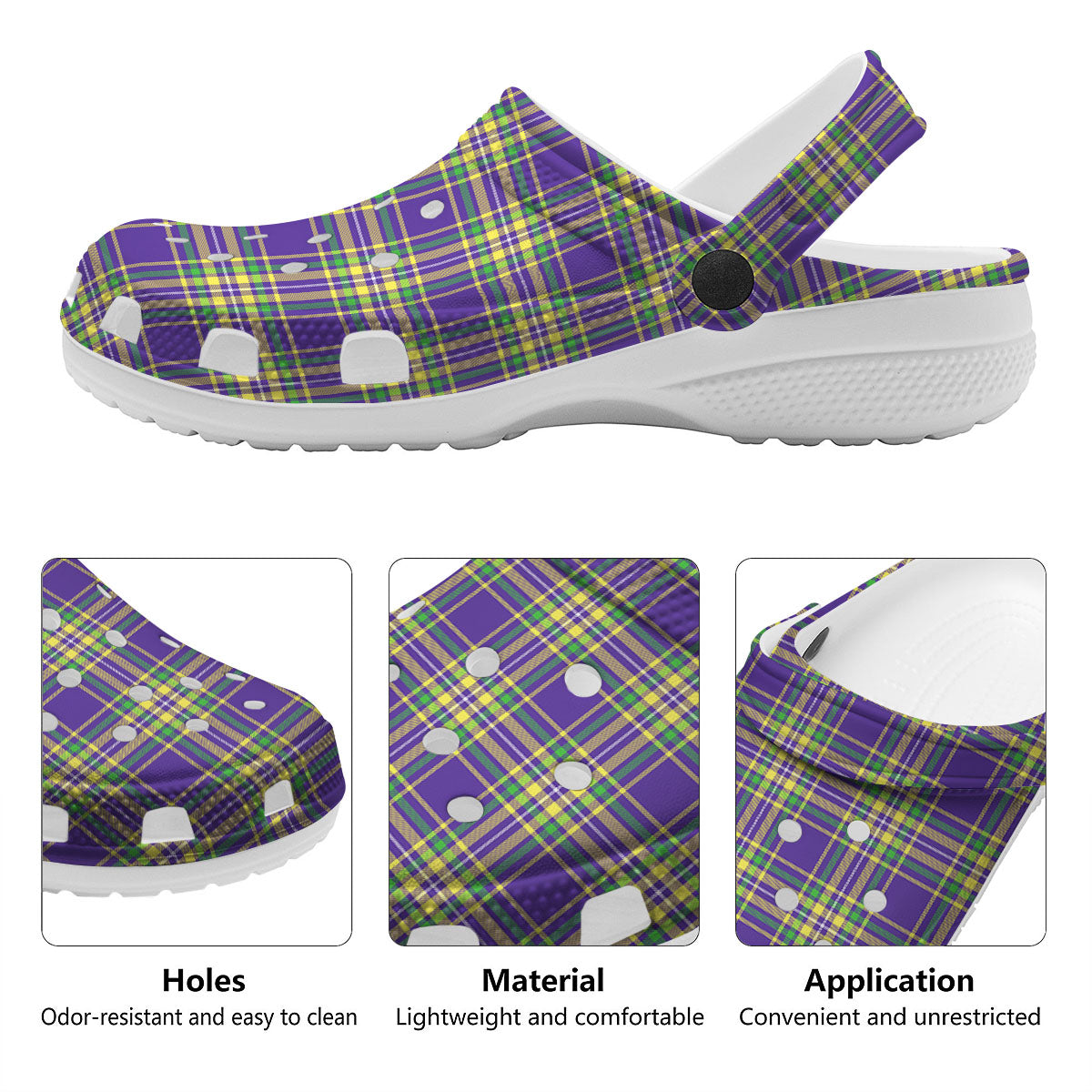 Tartan Plaid Mardi Gras Print Pattern Clog-grizzshop