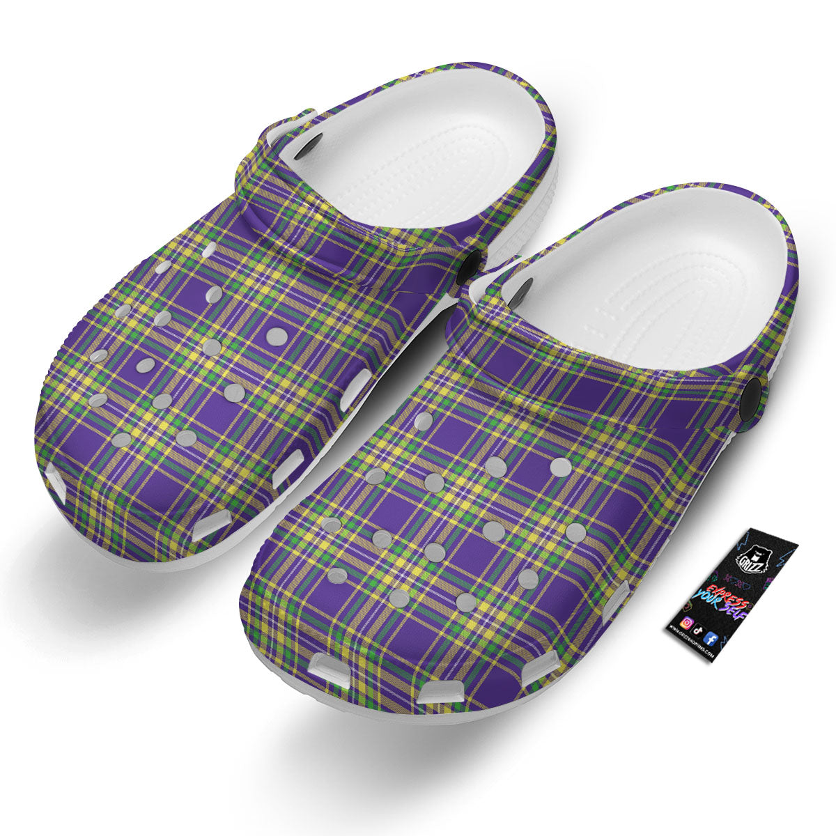Tartan Plaid Mardi Gras Print Pattern Clog-grizzshop