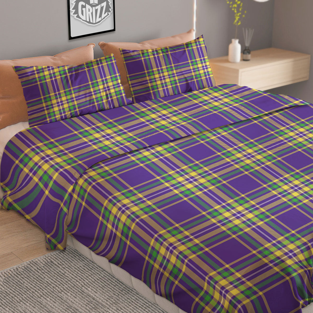 Tartan Plaid Mardi Gras Print Pattern Duvet Cover Bedding Set