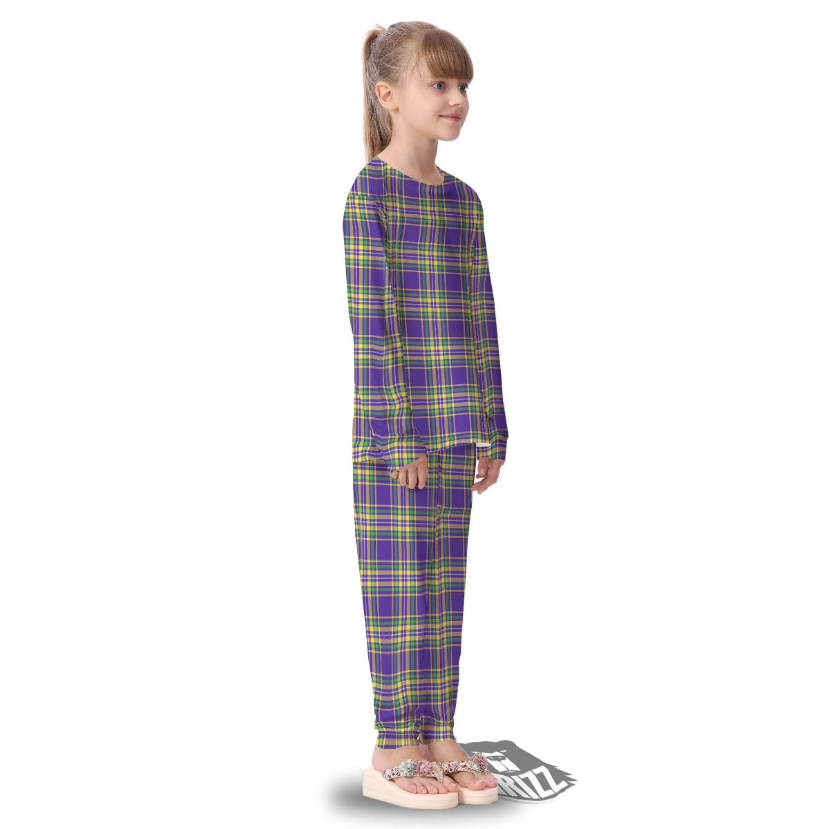 Tartan Plaid Mardi Gras Print Pattern Kid's Pajamas-grizzshop