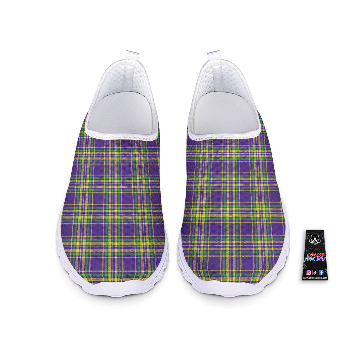 Tartan Plaid Mardi Gras Print Pattern Nurse Shoes-grizzshop