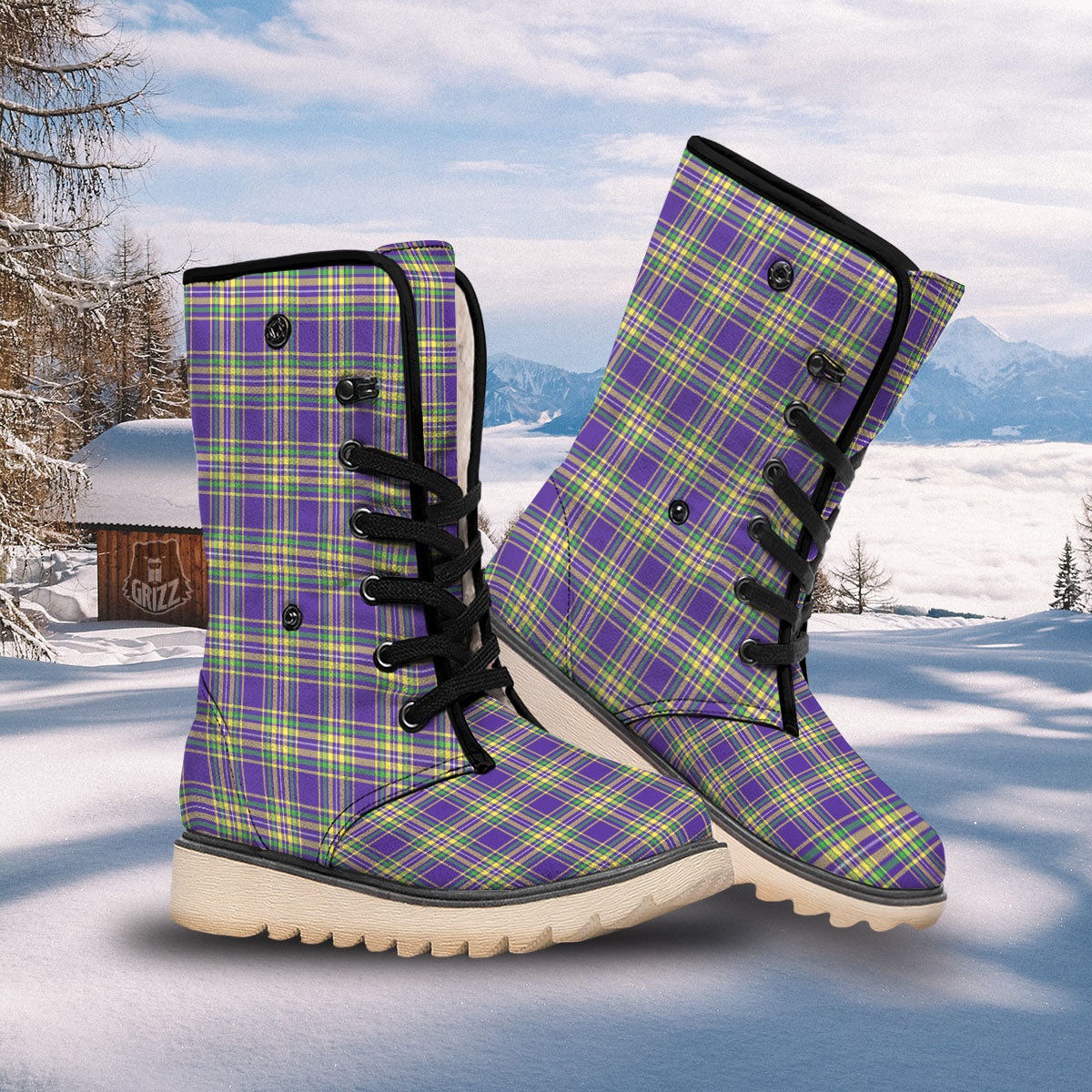 Tartan Plaid Mardi Gras Print Pattern Snow Boots-grizzshop