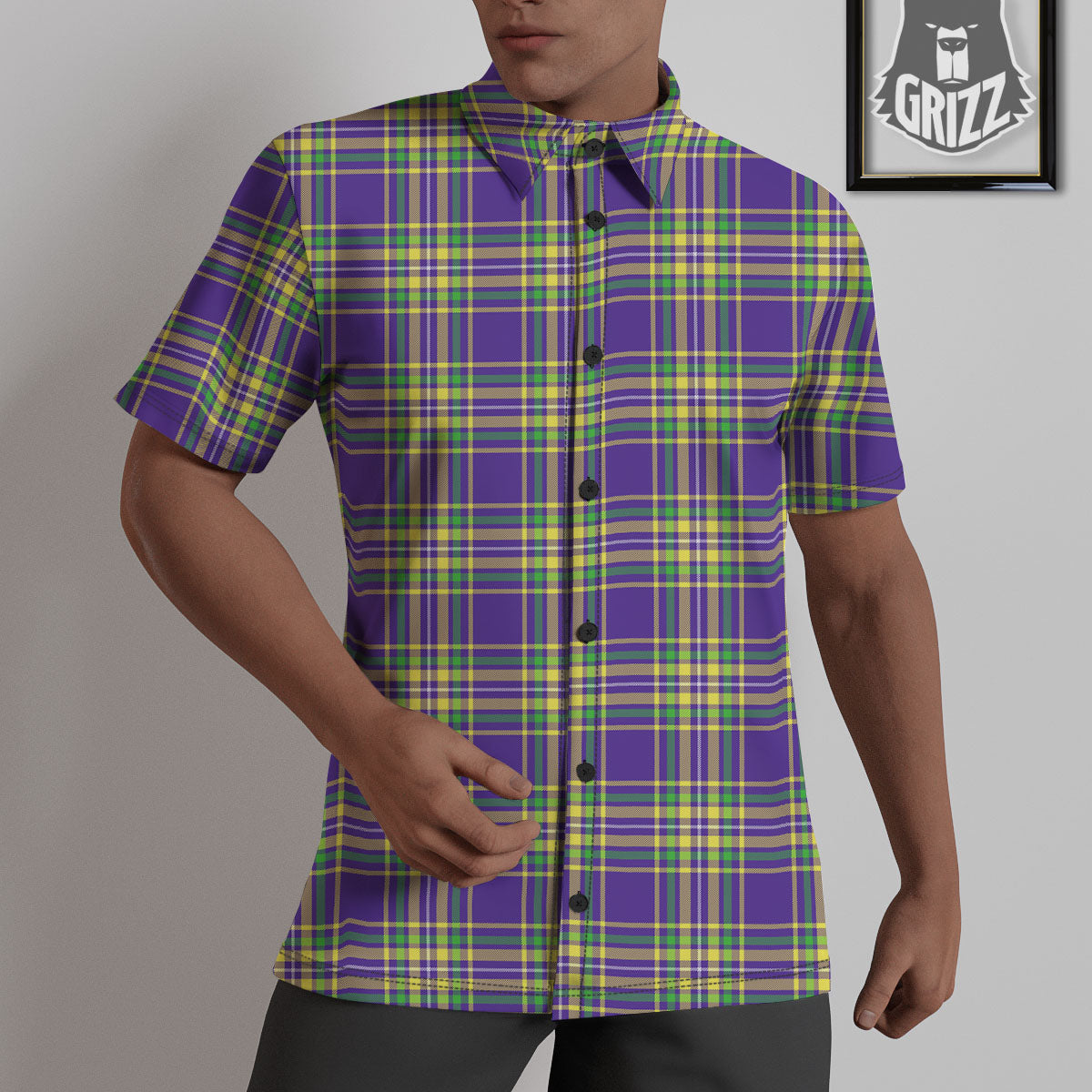 Tartan Plaid Mardi Gras Print Pattern Untucked Shirts-grizzshop