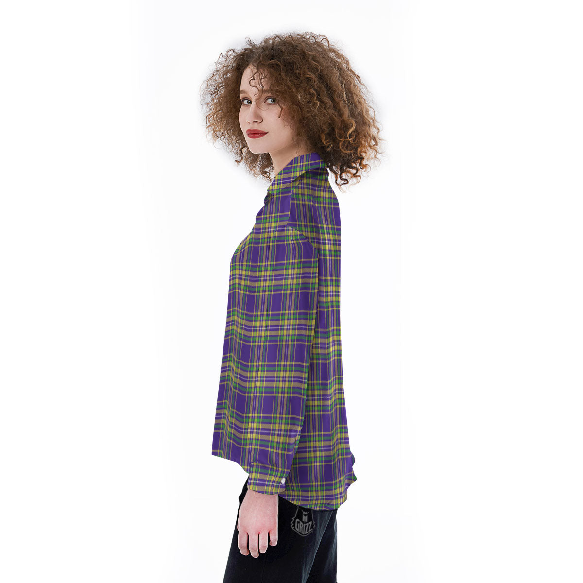 Tartan Plaid Mardi Gras Print Pattern Women's Long Sleeve Shirts-grizzshop