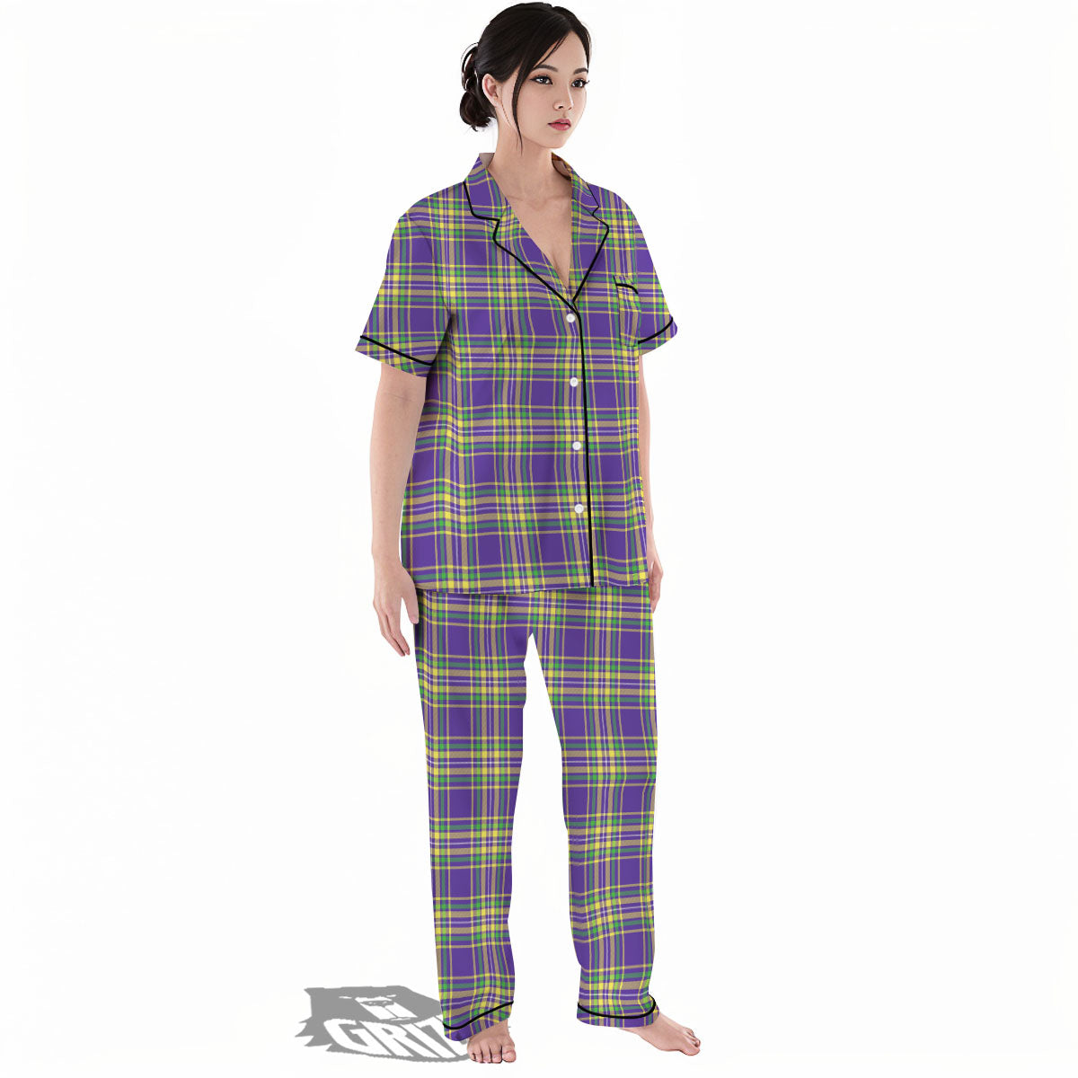 Tartan Plaid Mardi Gras Print Pattern Women's Pajamas Set-grizzshop