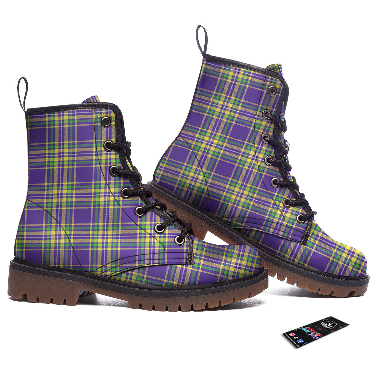 Tartan Plaid Mardi Gras Print Pattern Work Boots-grizzshop