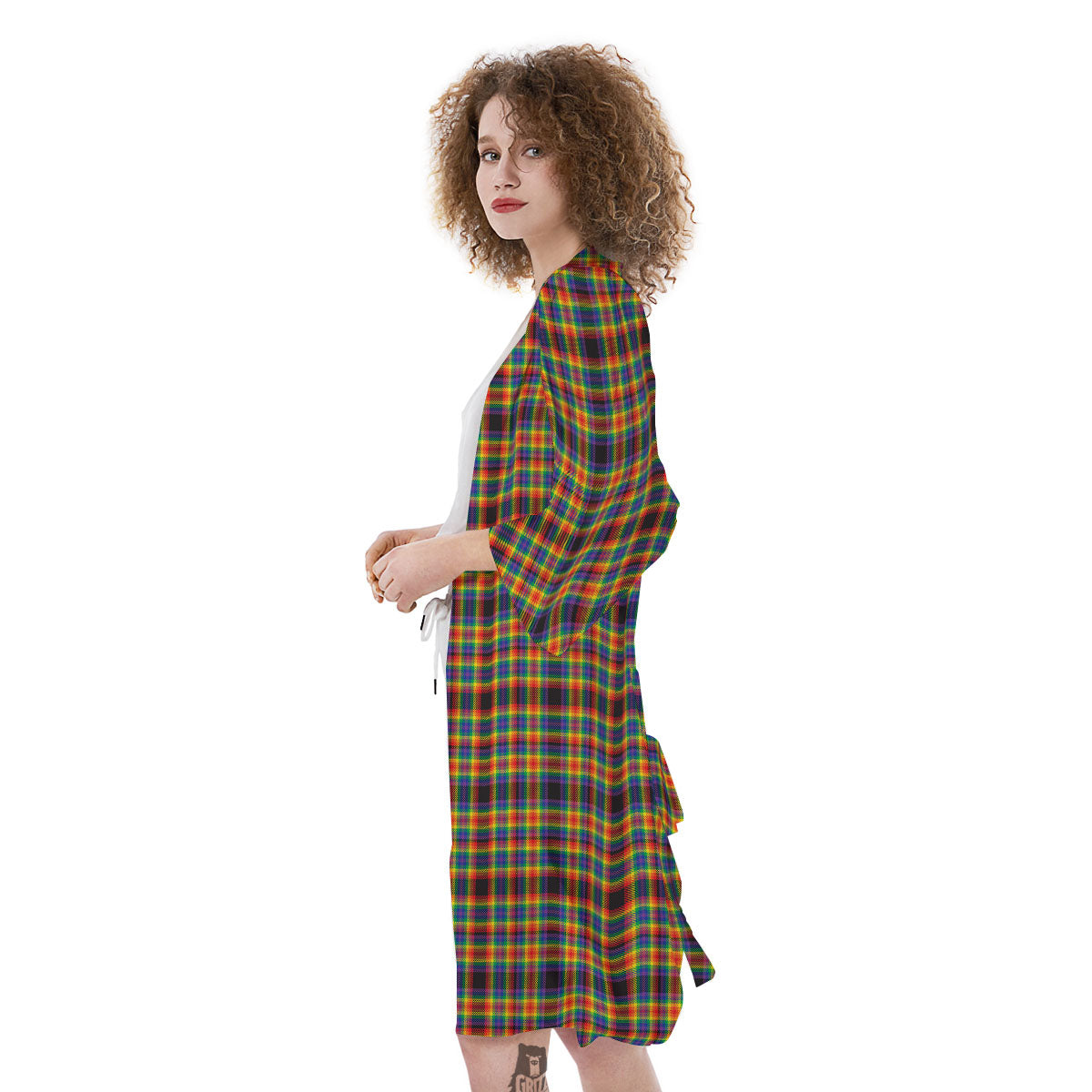 Tartan Rainbow Print Pattern Kimono-grizzshop