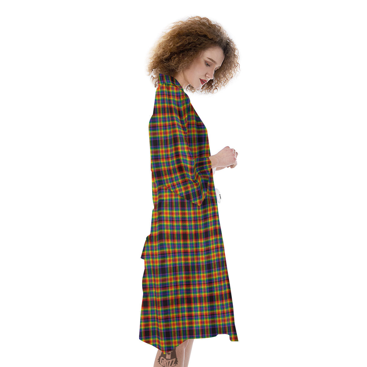 Tartan Rainbow Print Pattern Kimono-grizzshop