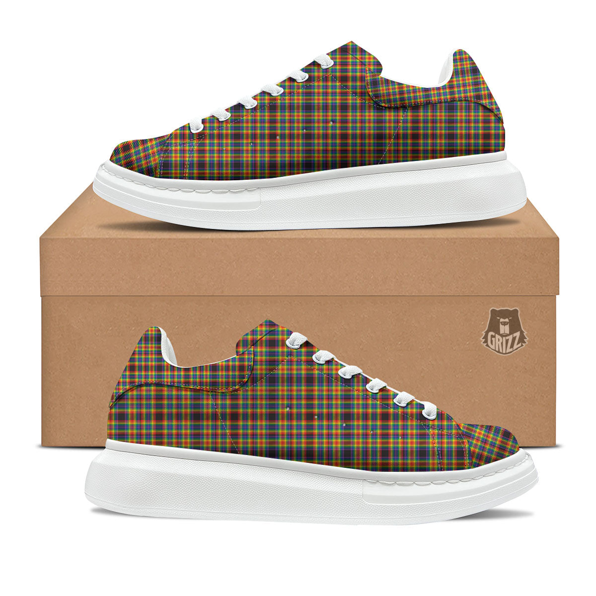 Tartan Rainbow Print Pattern Platform Shoes-grizzshop