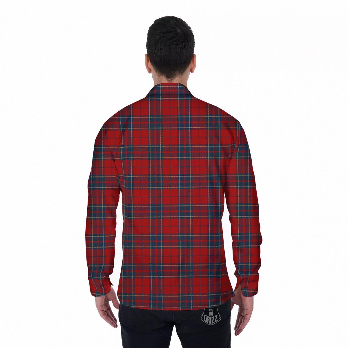 Tartan Scottish Red Print Pattern Men's Long Sleeve Shirts-grizzshop