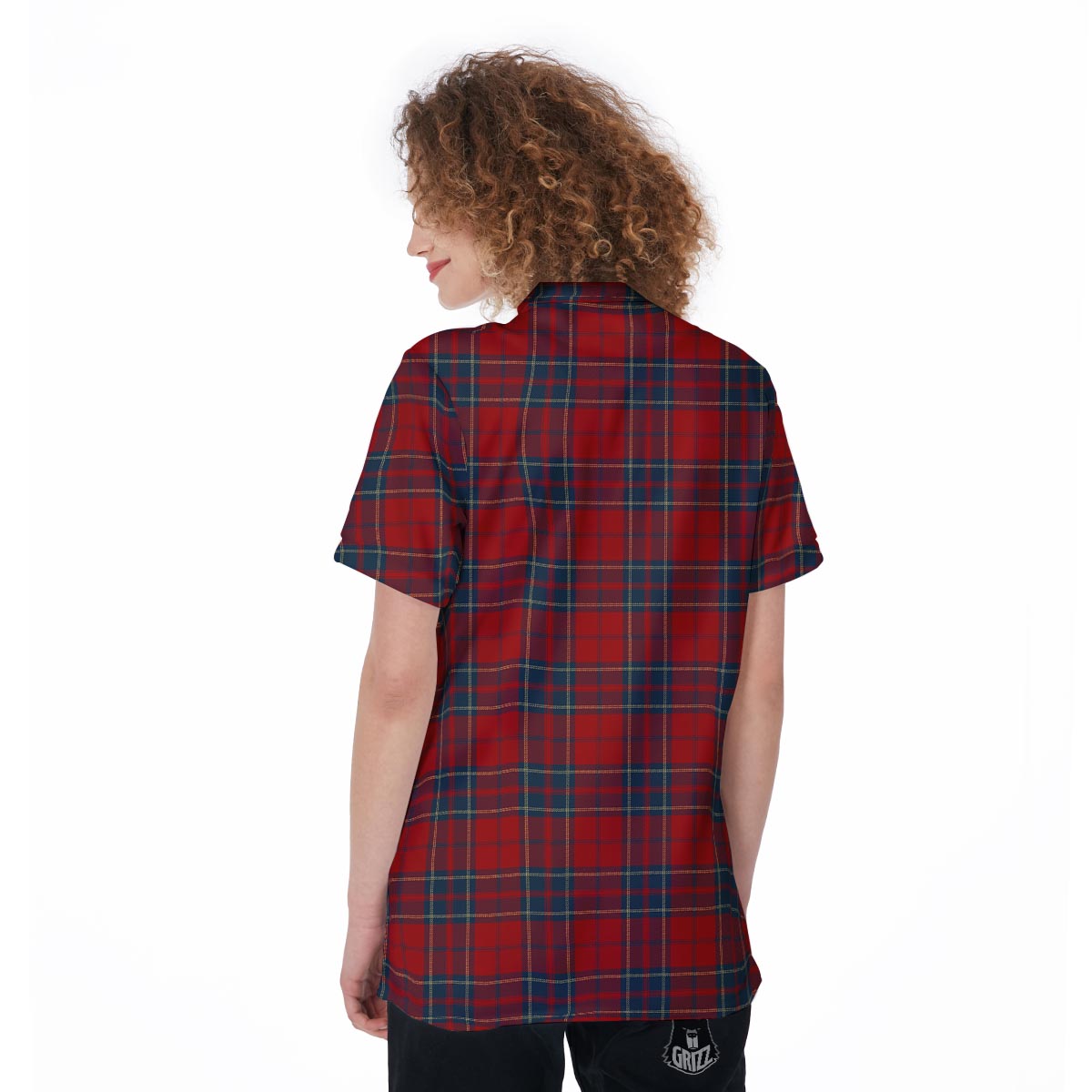 Tartan Scottish Red Print Pattern Women's Golf Shirts-grizzshop