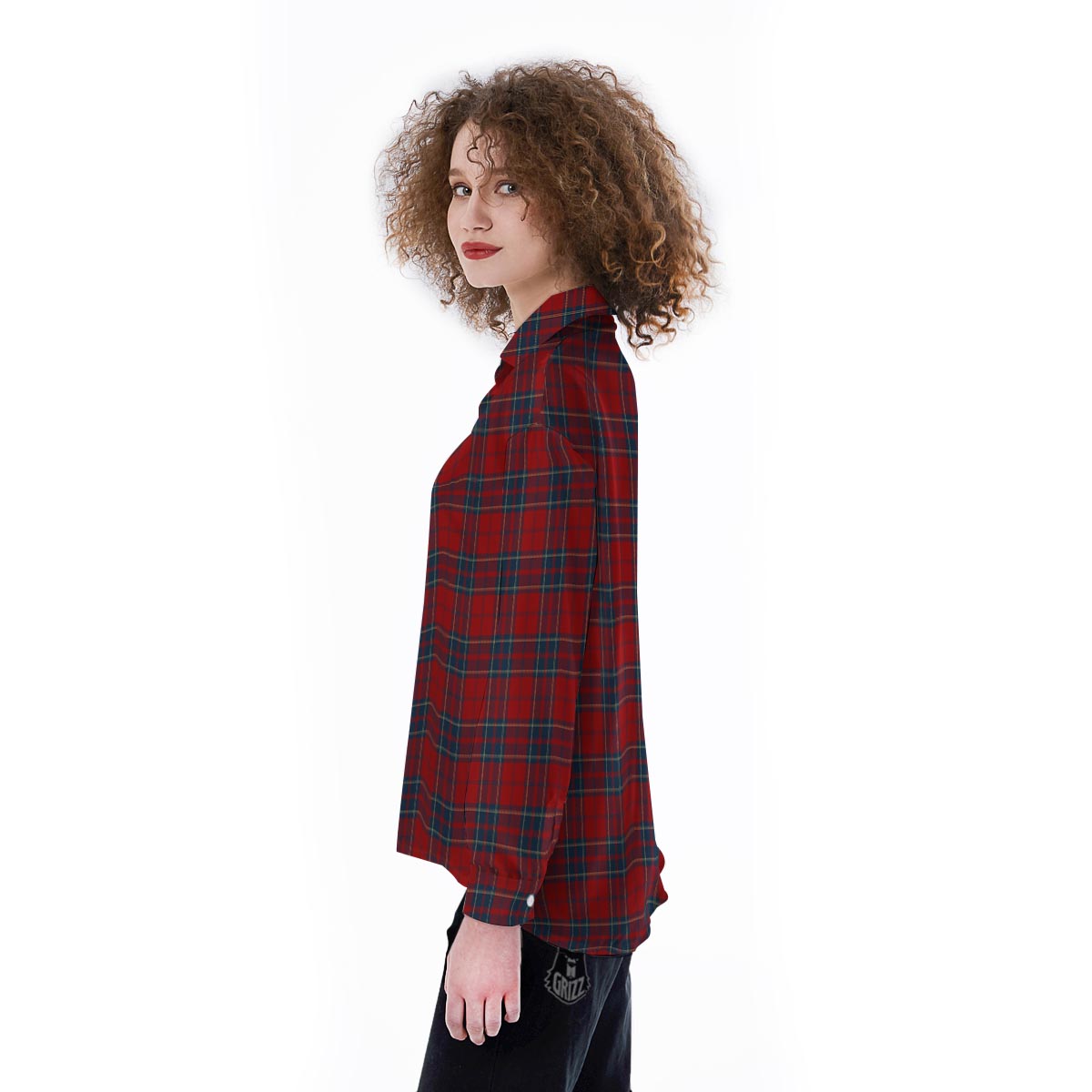 Tartan Scottish Red Print Pattern Women's Long Sleeve Shirts-grizzshop