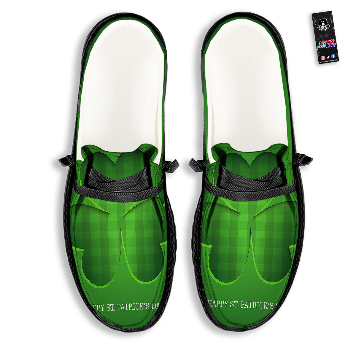 Tartan Shamrock Green Print Black Loafers-grizzshop