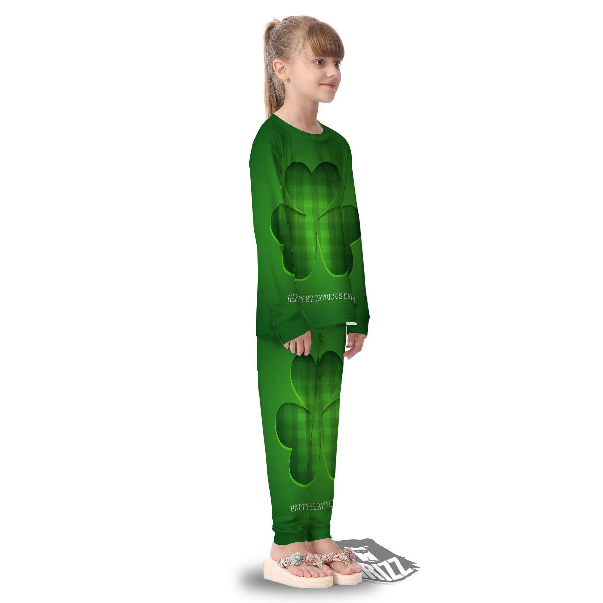 Tartan Shamrock Green Print Kid's Pajamas-grizzshop
