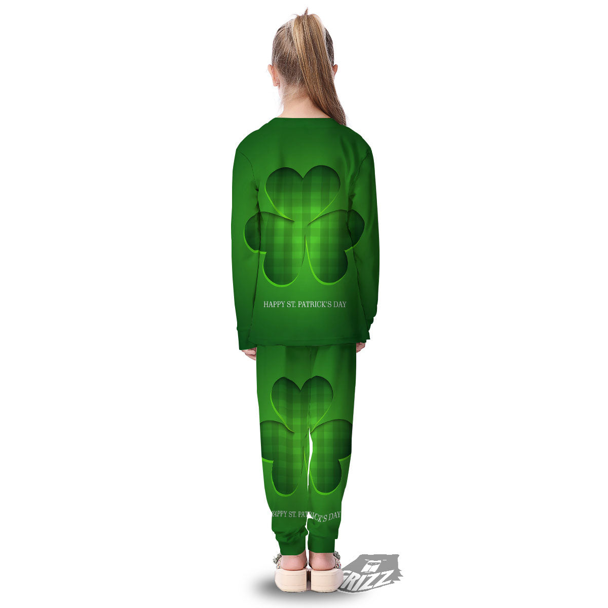 Tartan Shamrock Green Print Kid's Pajamas-grizzshop