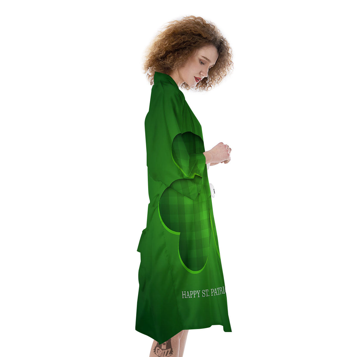 Tartan Shamrock Green Print Kimono-grizzshop