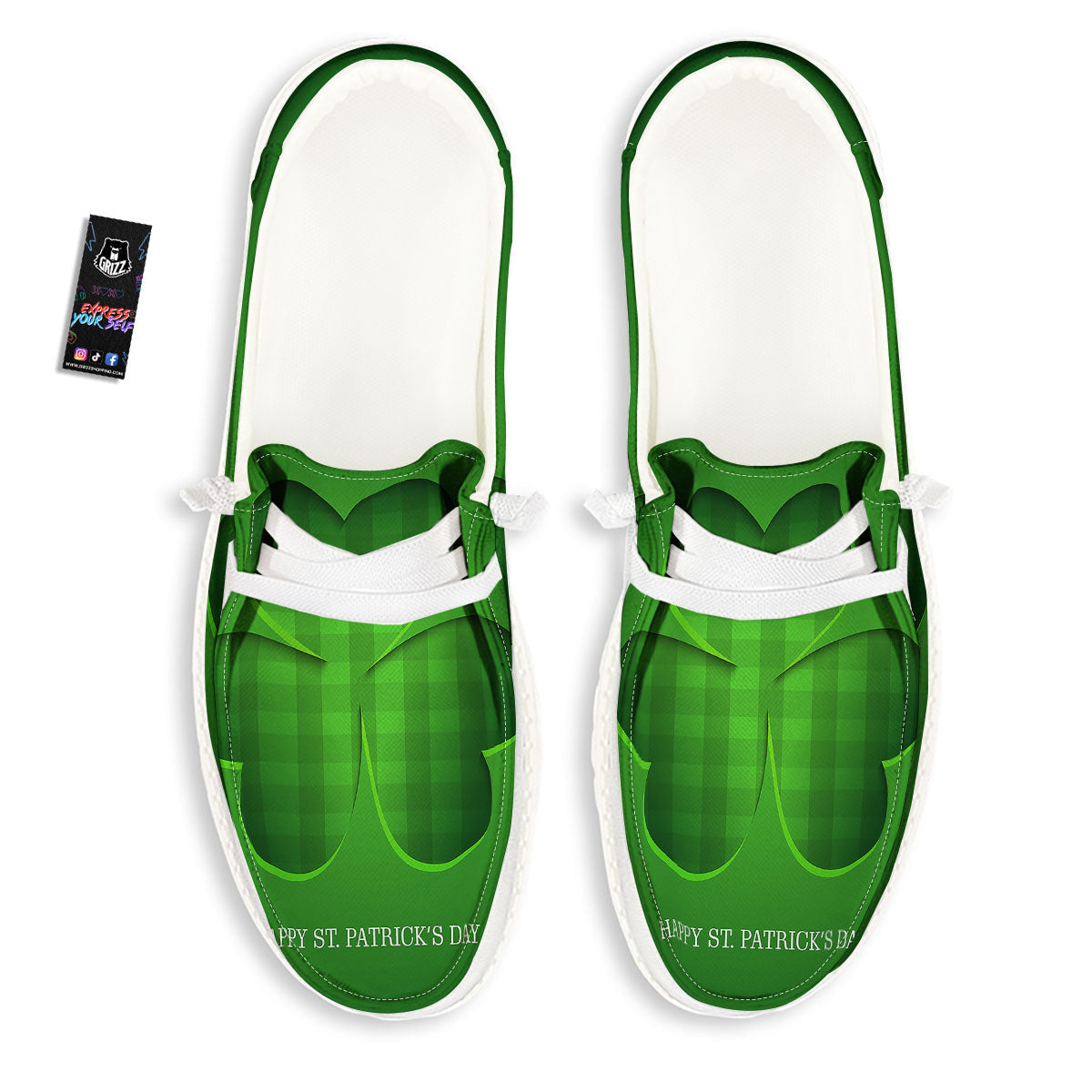 Tartan Shamrock Green Print White Loafers-grizzshop