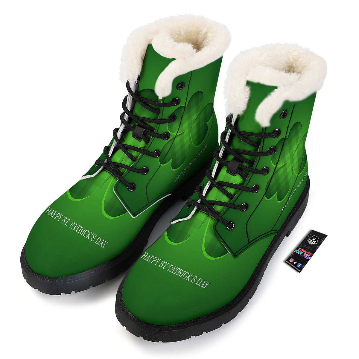Tartan Shamrock Green Print Winter Boots-grizzshop