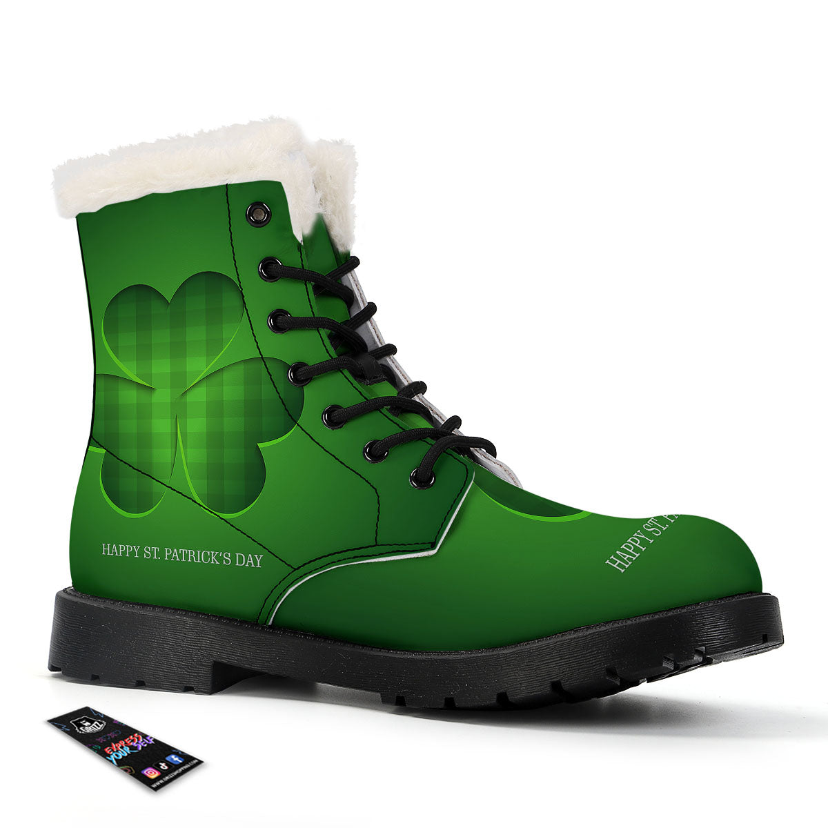 Tartan Shamrock Green Print Winter Boots-grizzshop