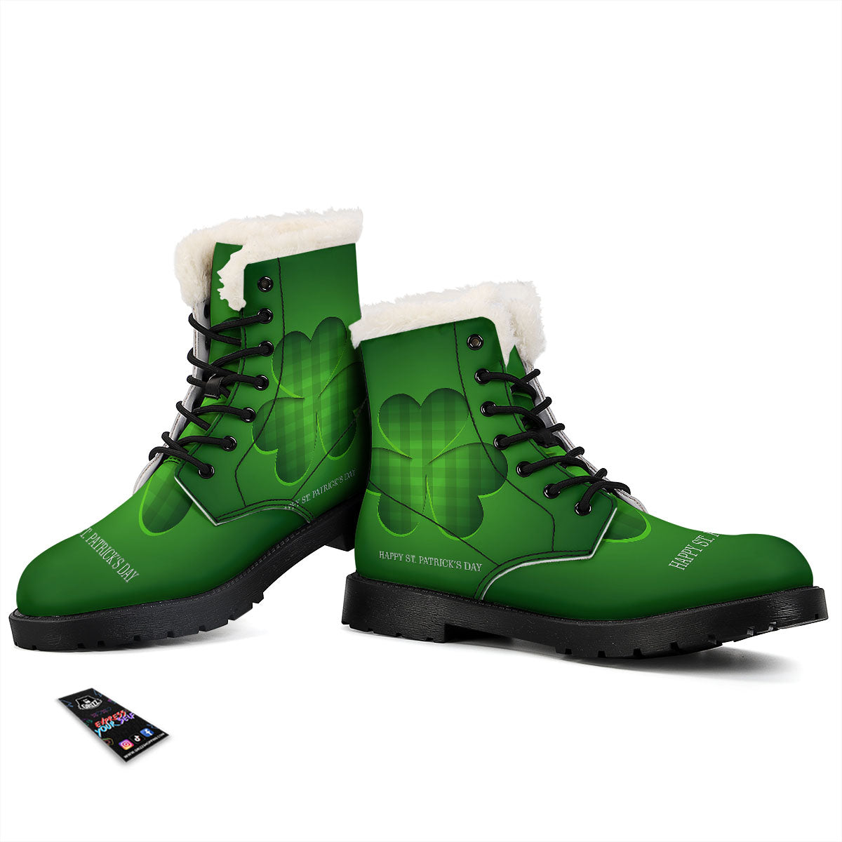 Tartan Shamrock Green Print Winter Boots-grizzshop