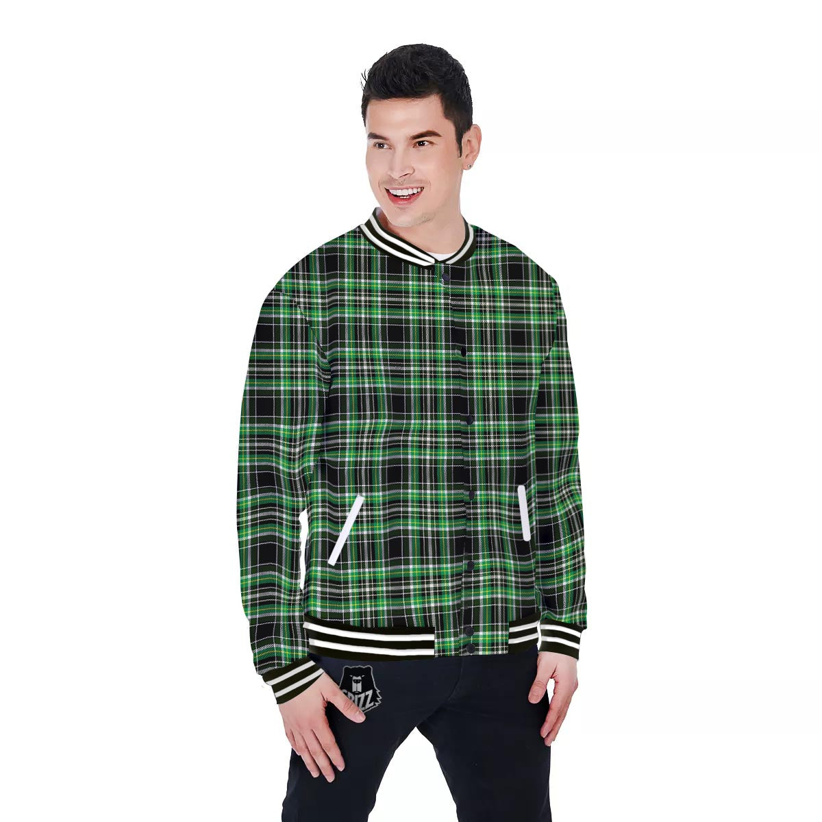Tartan St. Patrick's Day Print Pattern Baseball Jacket-grizzshop