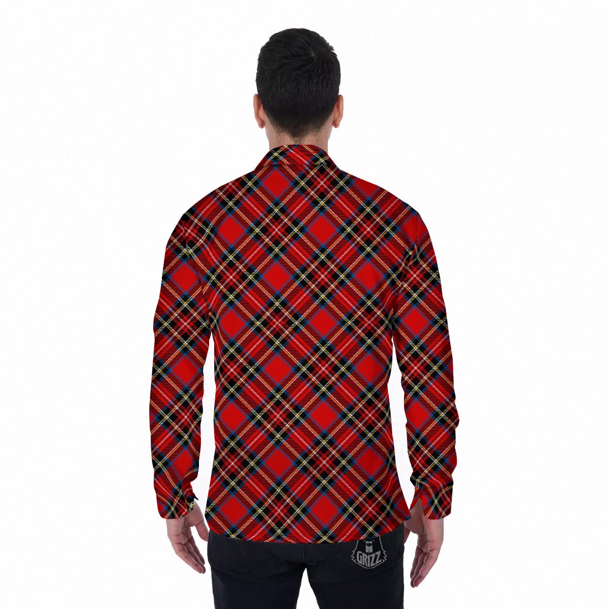 Tartan Stewart Red Print Pattern Men's Long Sleeve Shirts-grizzshop