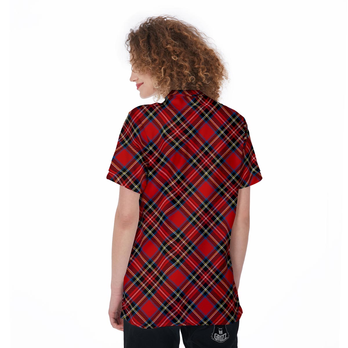 Tartan Stewart Red Print Pattern Women's Golf Shirts-grizzshop