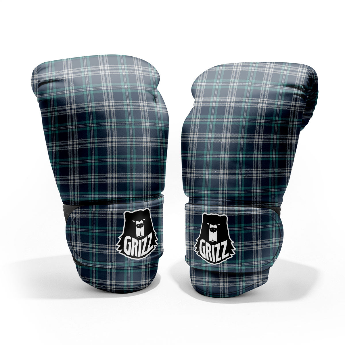 Tartan Teal And Blue Print Pattern Pro Boxing Glove