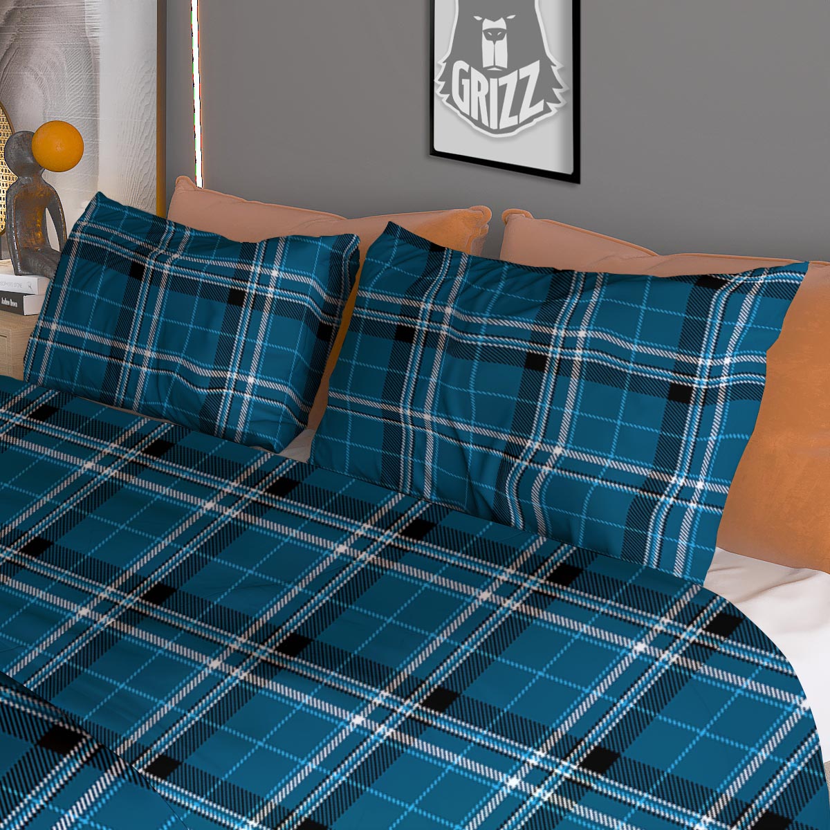 Tartan Teal Stewart Print Pattern Duvet Cover Bedding Set