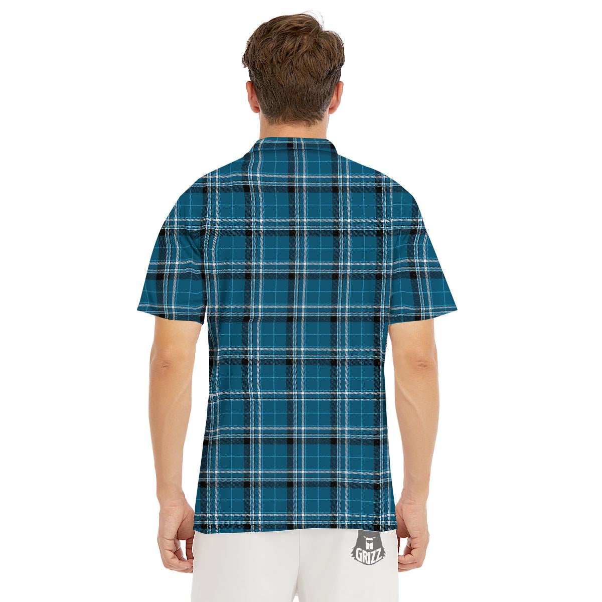 Tartan Teal Stewart Print Pattern Men's Golf Shirts-grizzshop