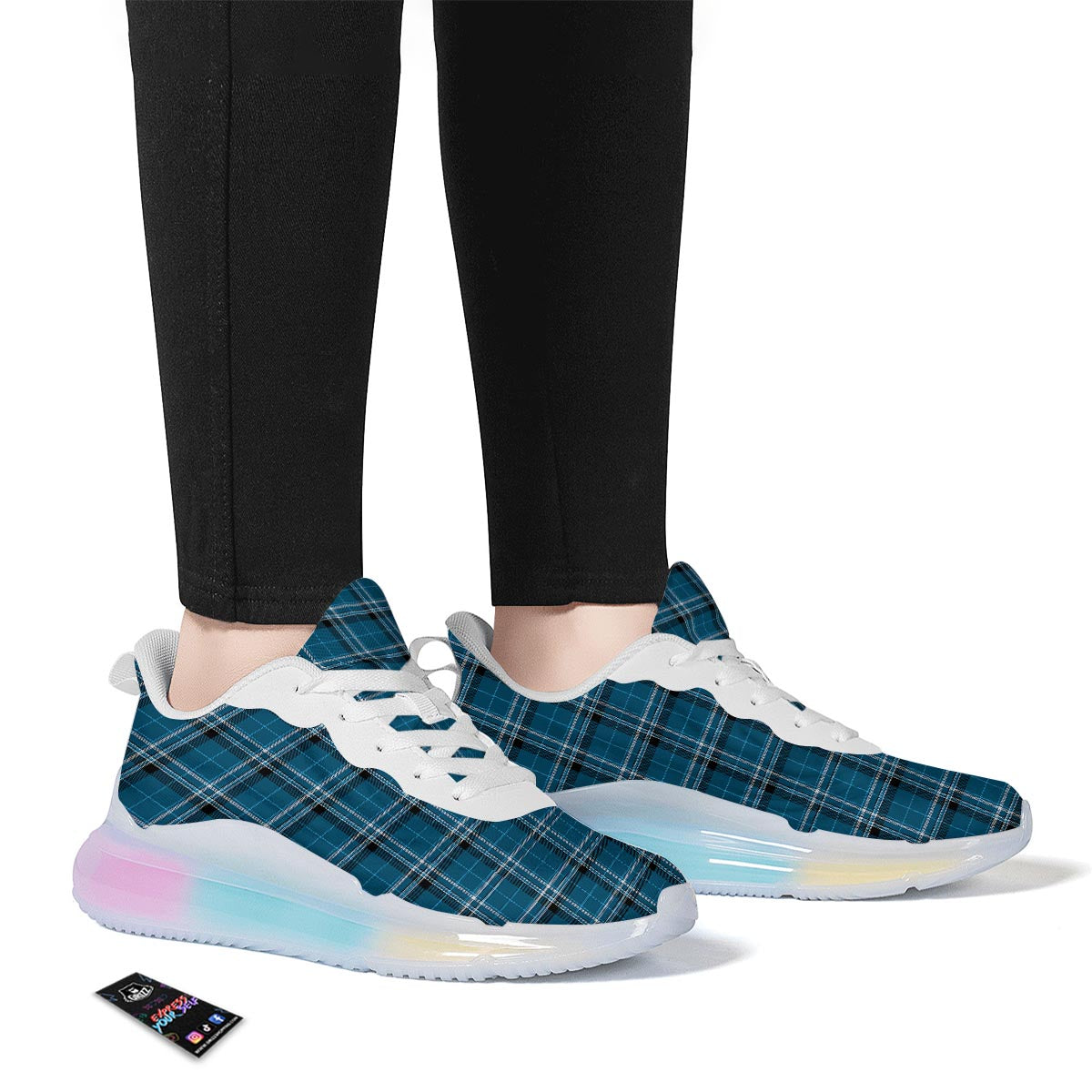 Tartan Teal Stewart Print Pattern Running Sneakers-grizzshop