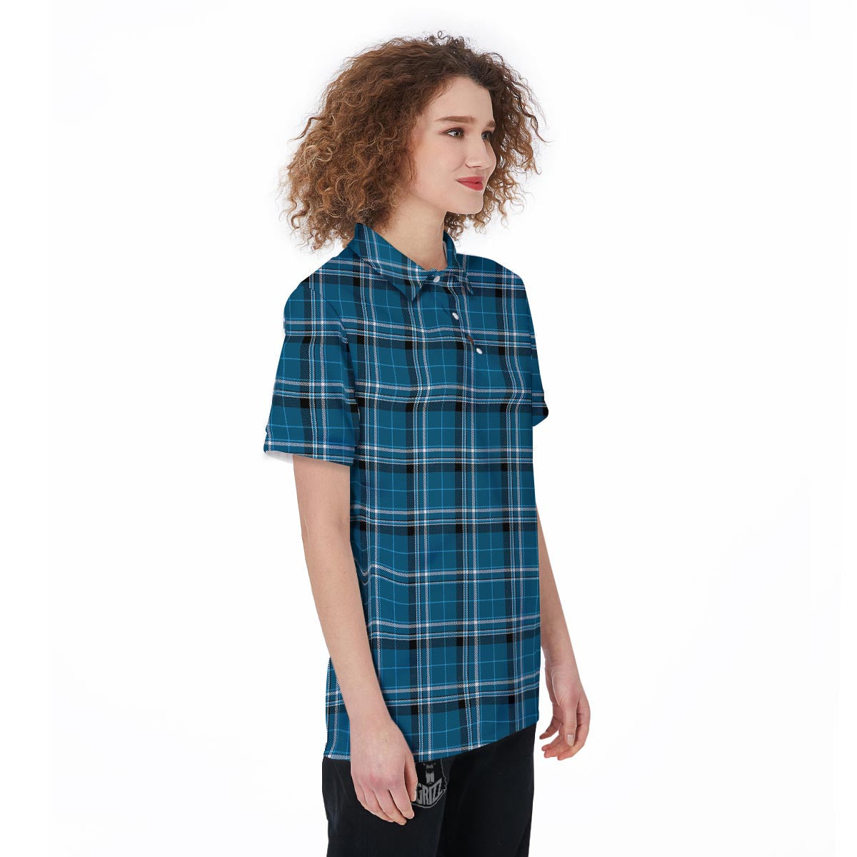 Tartan Teal Stewart Print Pattern Women's Golf Shirts-grizzshop