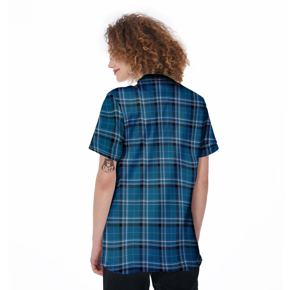 Tartan Teal Stewart Print Pattern Women's Golf Shirts-grizzshop