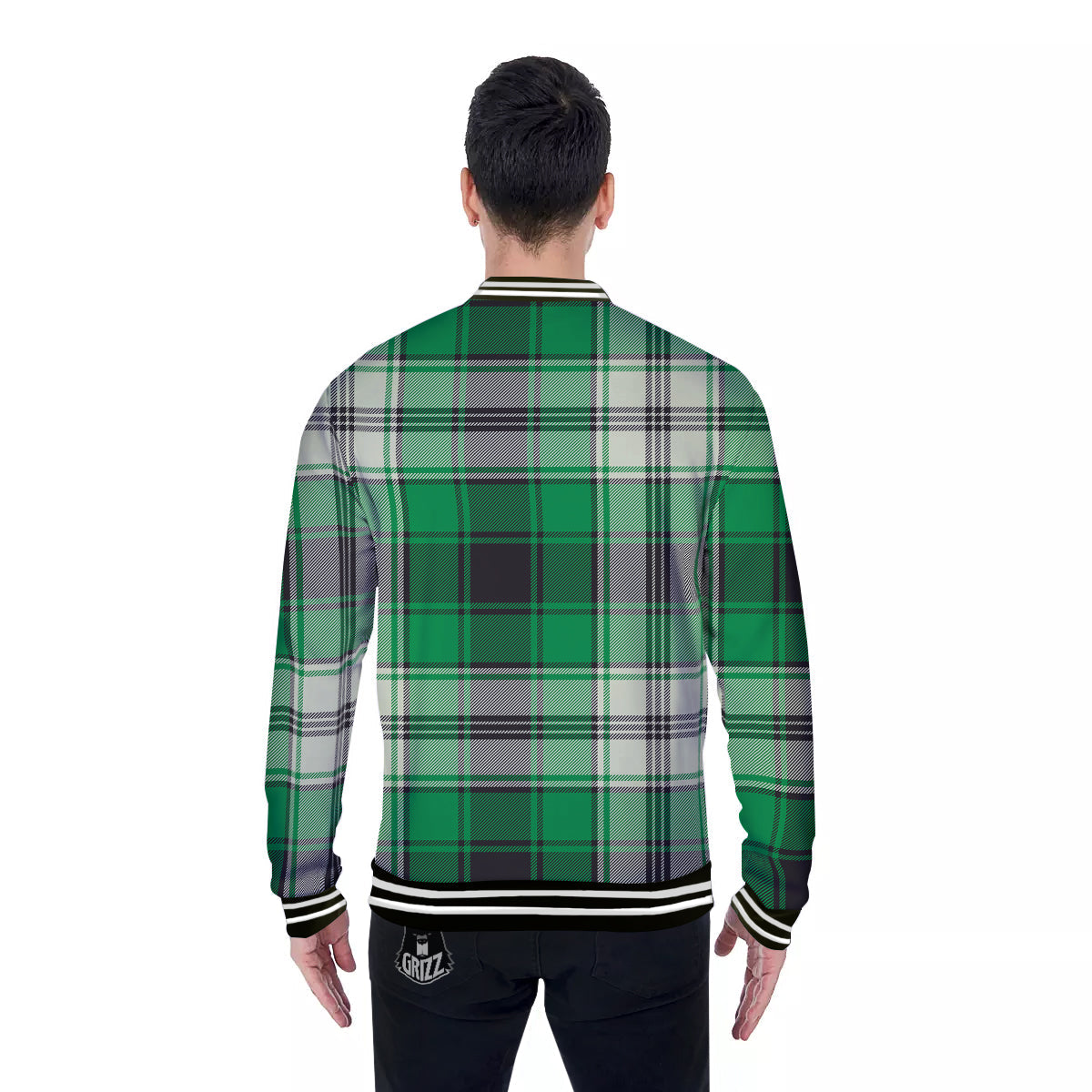 Tartan UFO Green Print Pattern Baseball Jacket-grizzshop