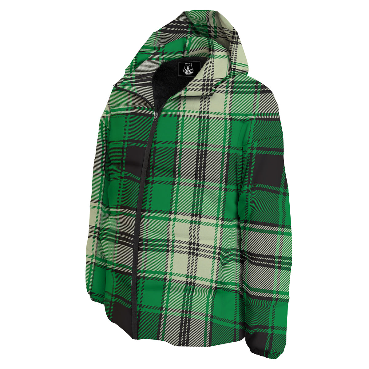 Tartan UFO Green Print Pattern Down Jacket-grizzshop