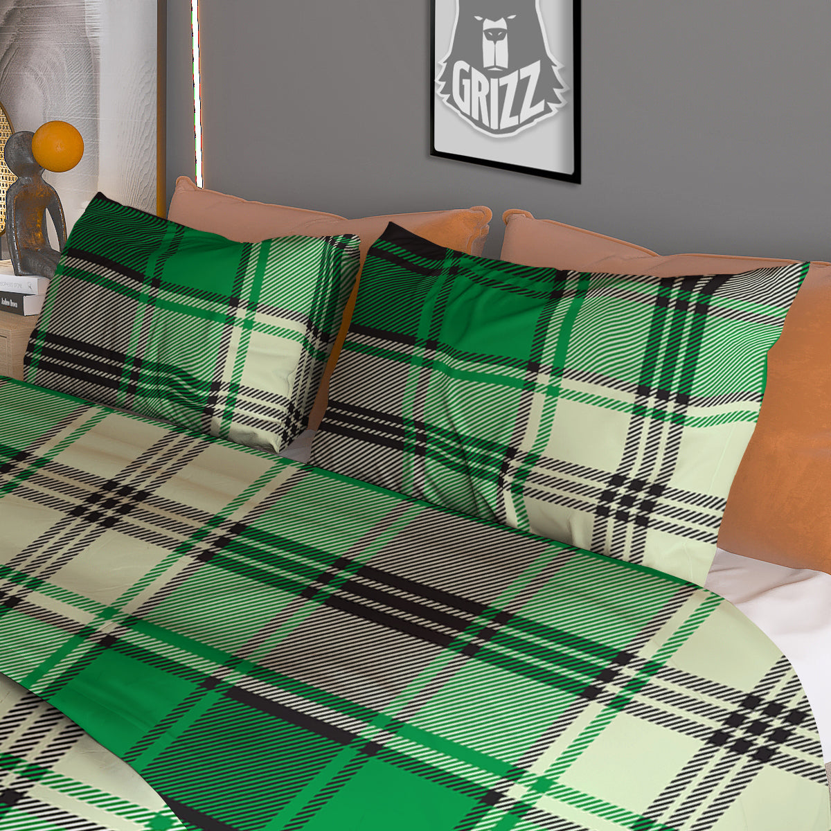 Tartan UFO Green Print Pattern Duvet Cover Bedding Set