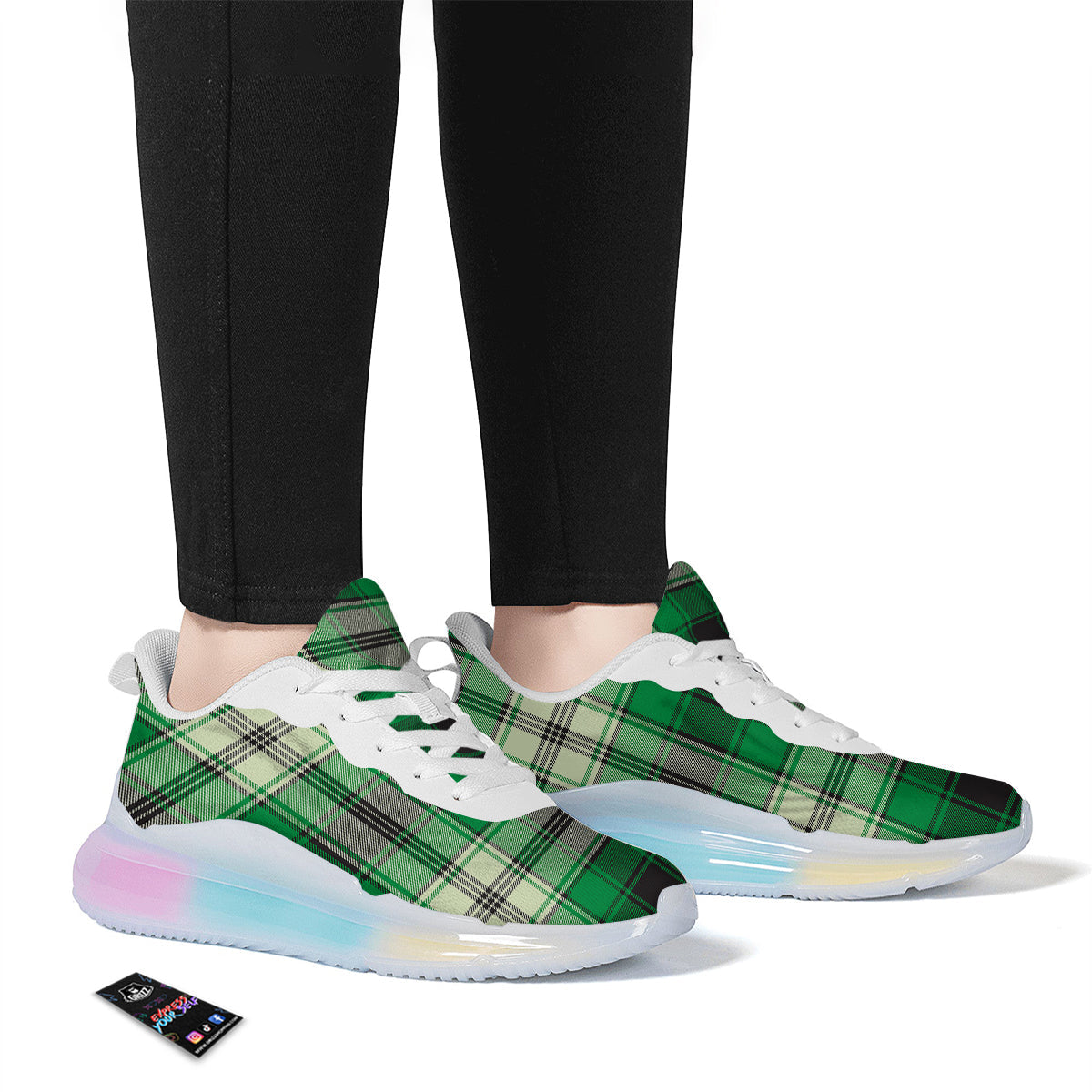 Tartan UFO Green Print Pattern Running Sneakers-grizzshop