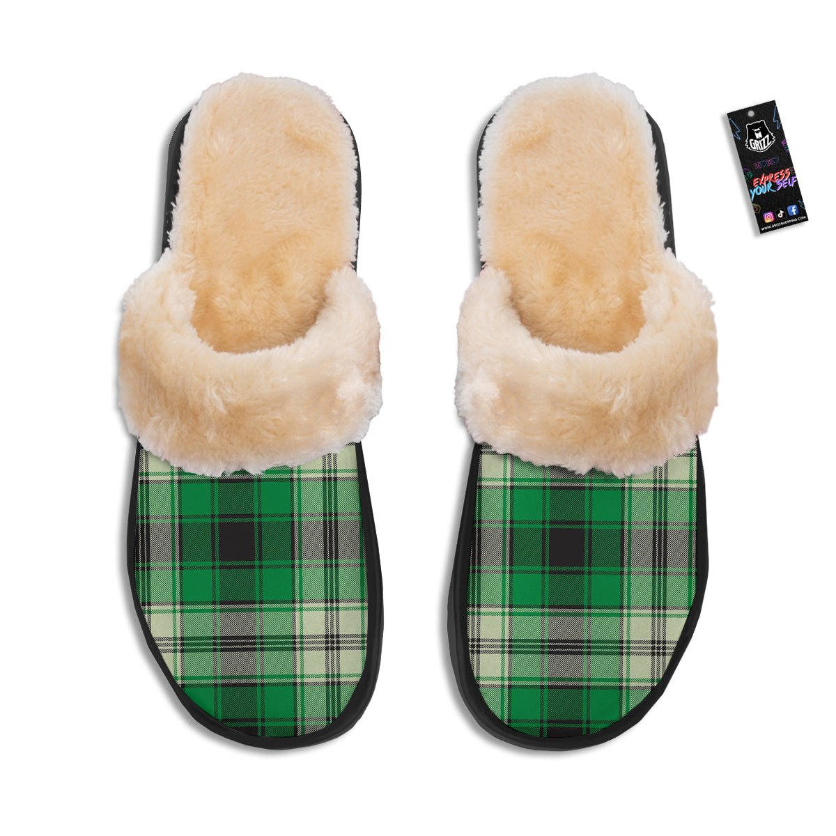Tartan UFO Green Print Pattern Slippers-grizzshop