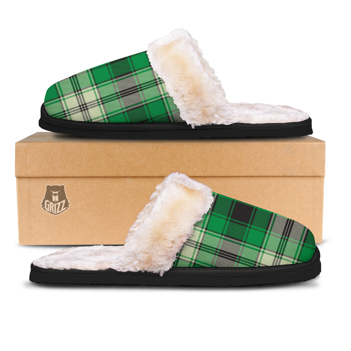 Tartan UFO Green Print Pattern Slippers-grizzshop