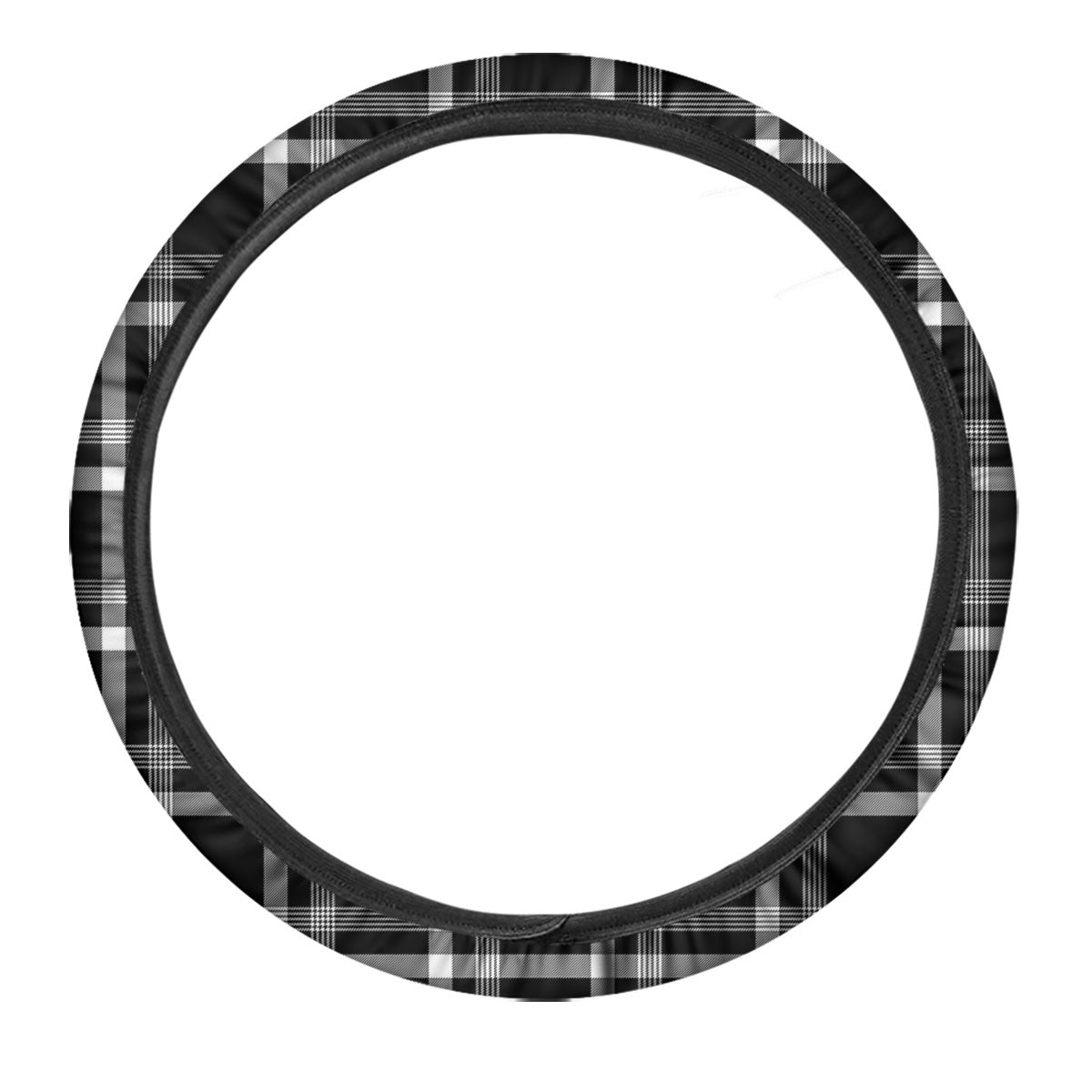 Tartan White And Black Print Pattern Car Steering Wheel Cover-grizzshop