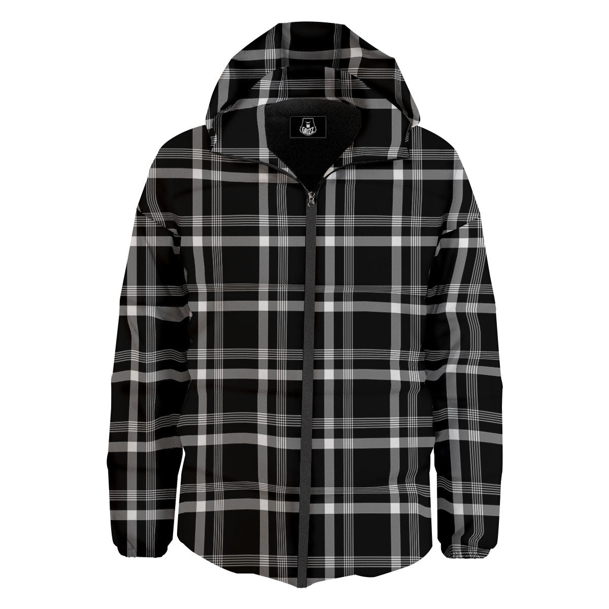 Tartan White And Black Print Pattern Down Jacket-grizzshop